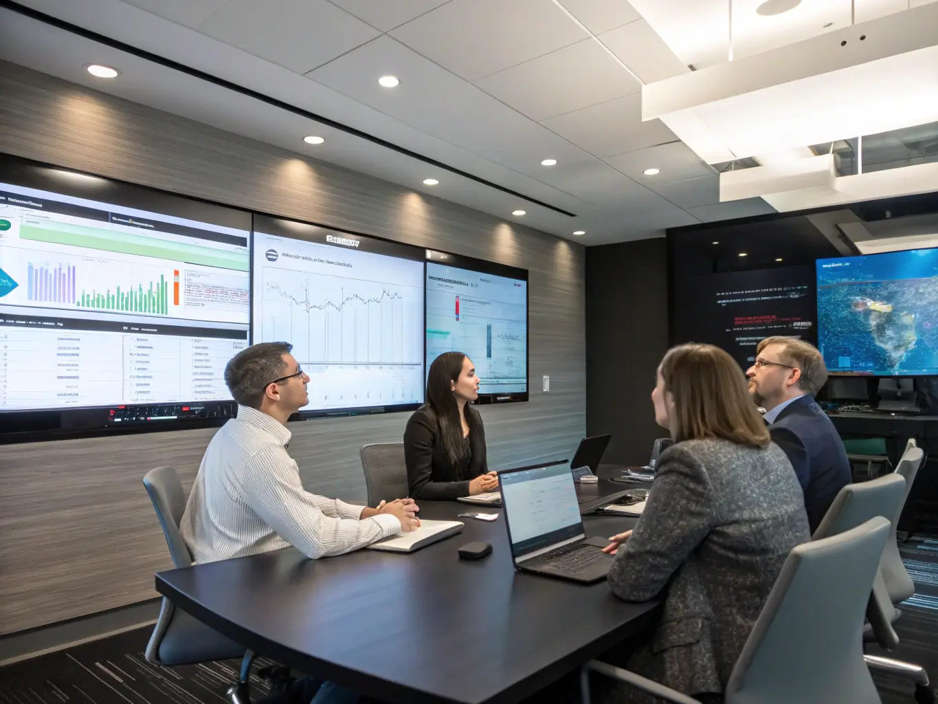 An image showing a diverse group of professionals participating in a computer training session, with an instructor guiding them through software applications in a bright, modern office setting.
